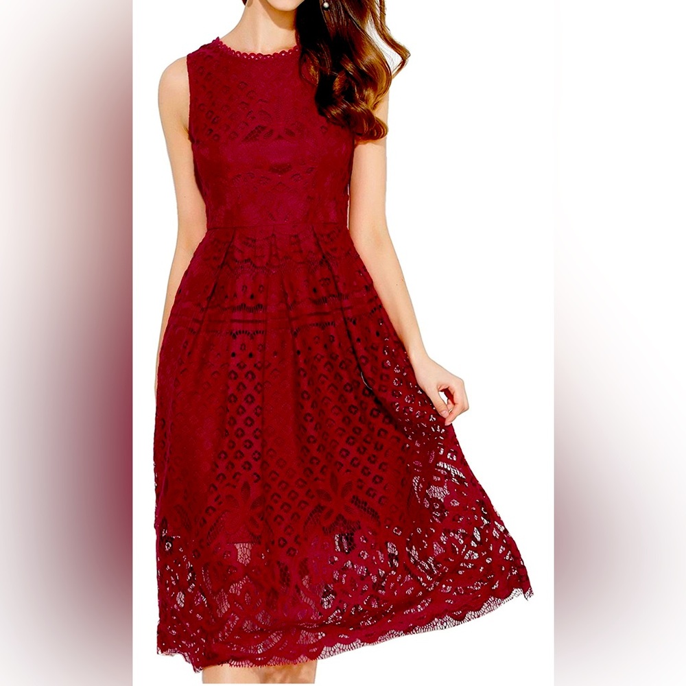 Red lace midi dress